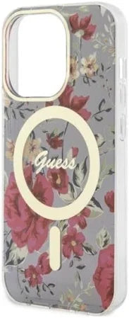Husa de protectie Guess Flowers IML MagSafe Compatible pentru iPhone 14 Pro, Kaki