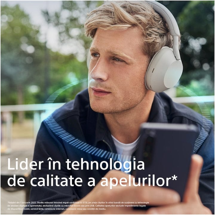 FIXLY l  SONY RESIGILAT: Casti Over the Ear Sony WH-1000XM5S, Wireless, Bluetooth, Noise cancelling, Autonomie baterie 30 ore, Microfon, Alexa si Google Assistant, Argintiu