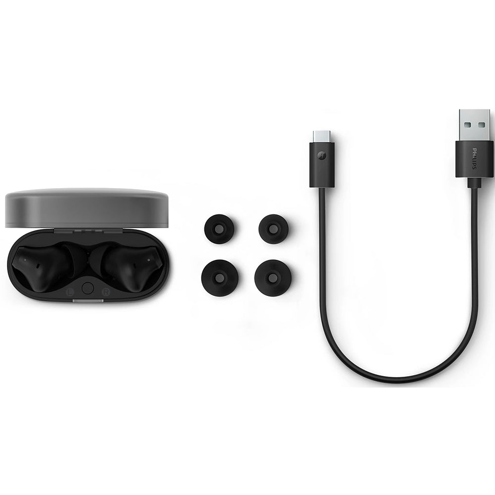 Casti PHILIPS TAT2000BK/00, True Wireless, Bluetooth, In-ear, Microfon, negru