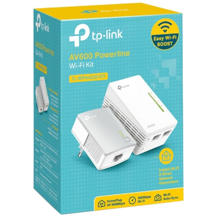 Kit Adaptor + Amplificator Powerline TP-Link TL-WPA4220 & TL-PA4010 N300, 10/100Mbps.