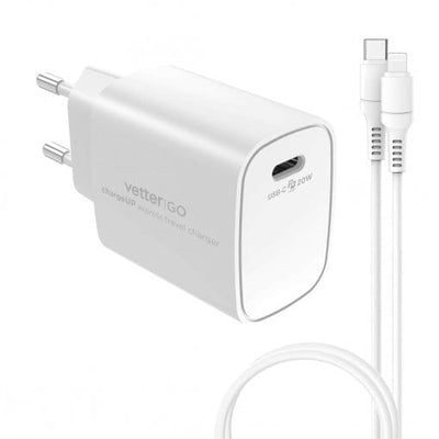 Incarcator si Cablu USB-C / Lightning 20W, Vetter Go Charge Up, Alb