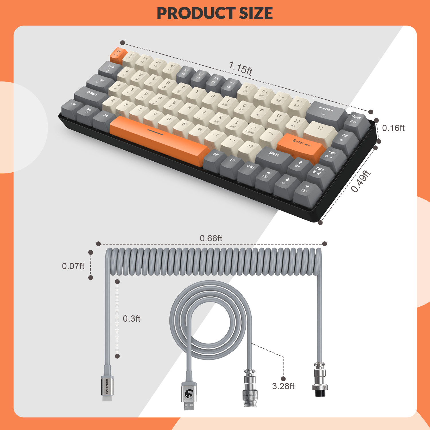 Tastatura Mecanică Compactă ZIYOULANG T8 60%, 68 Taste, RGB, Brown Switch, USB-C.